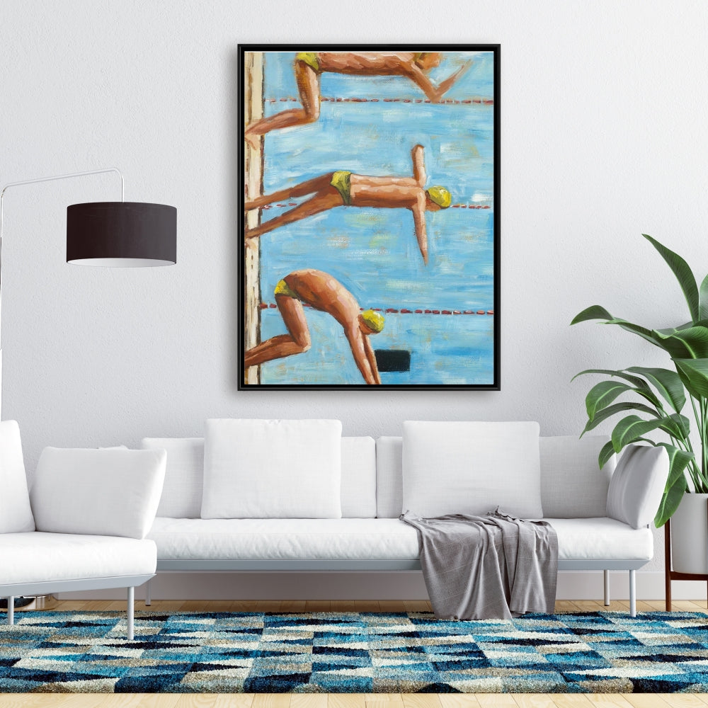 Swimmers Blue Framed Canvas - Man Cave Home Decor Art