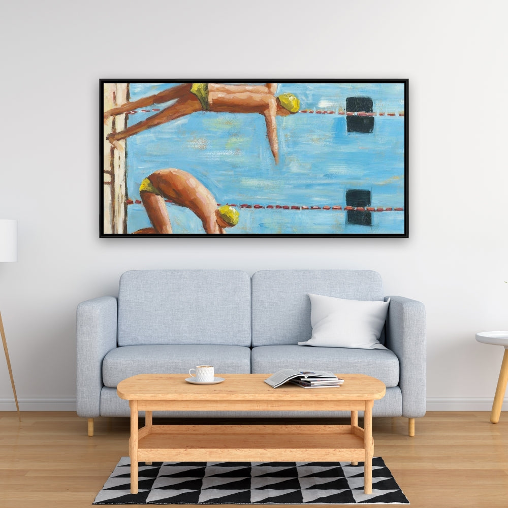 Swimmers Blue Framed Canvas - Man Cave Home Decor Art