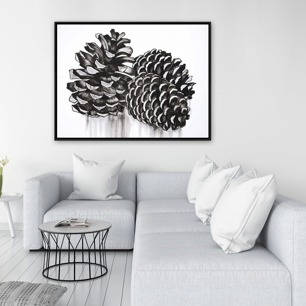 Toile encadrée « Trois petites pommes de pin » | Décoration de chambre nature morte