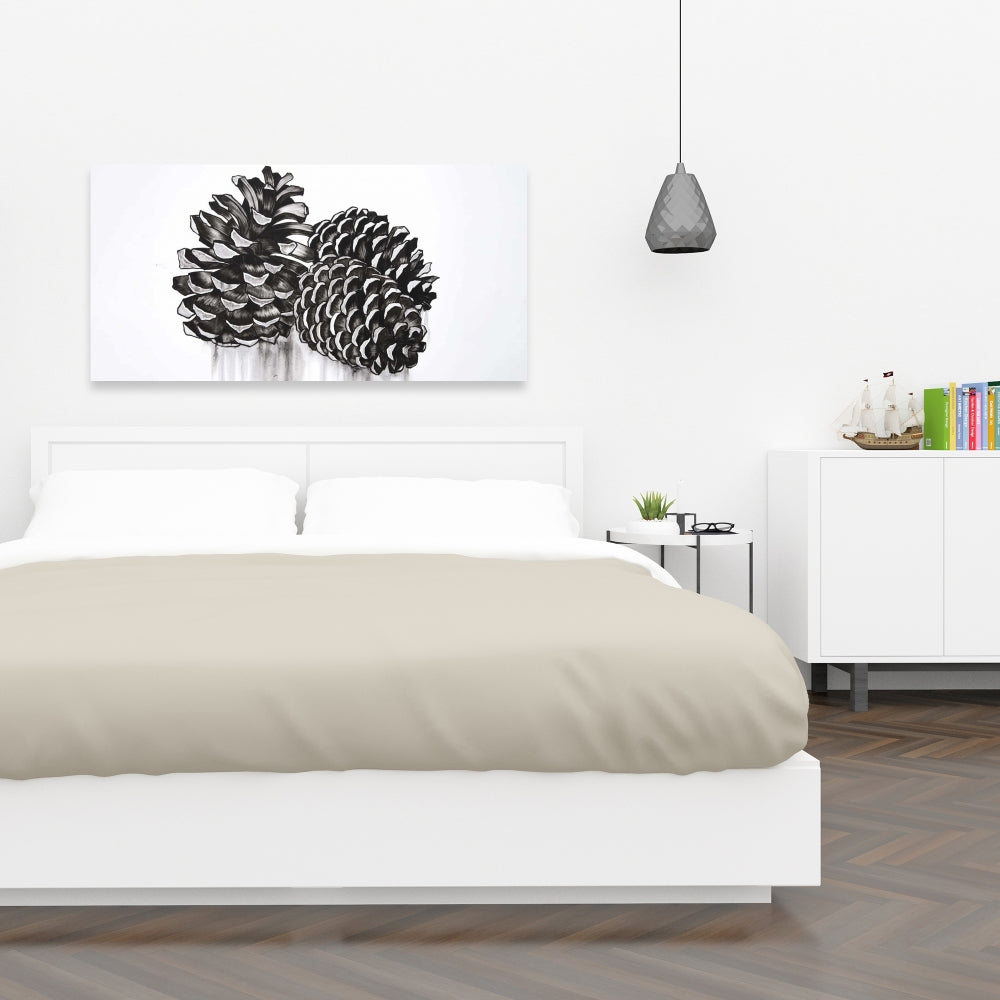Nature morte rustique sur toile – Trois pommes de pin | Décoration de chambre