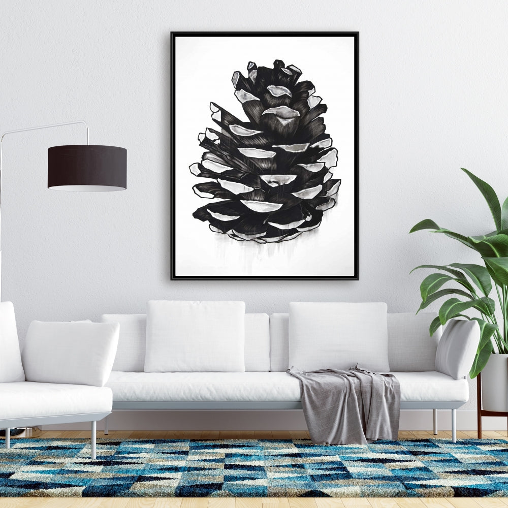 Botanical Pine Cone Canvas | Gray Framed Wall Art Decor