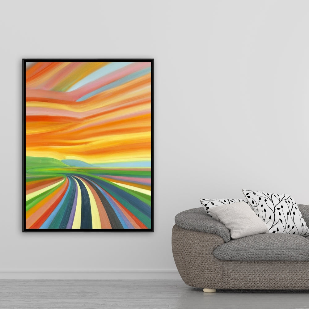 Colorful Road Landscape Canvas | Mountains Blue Framed Art