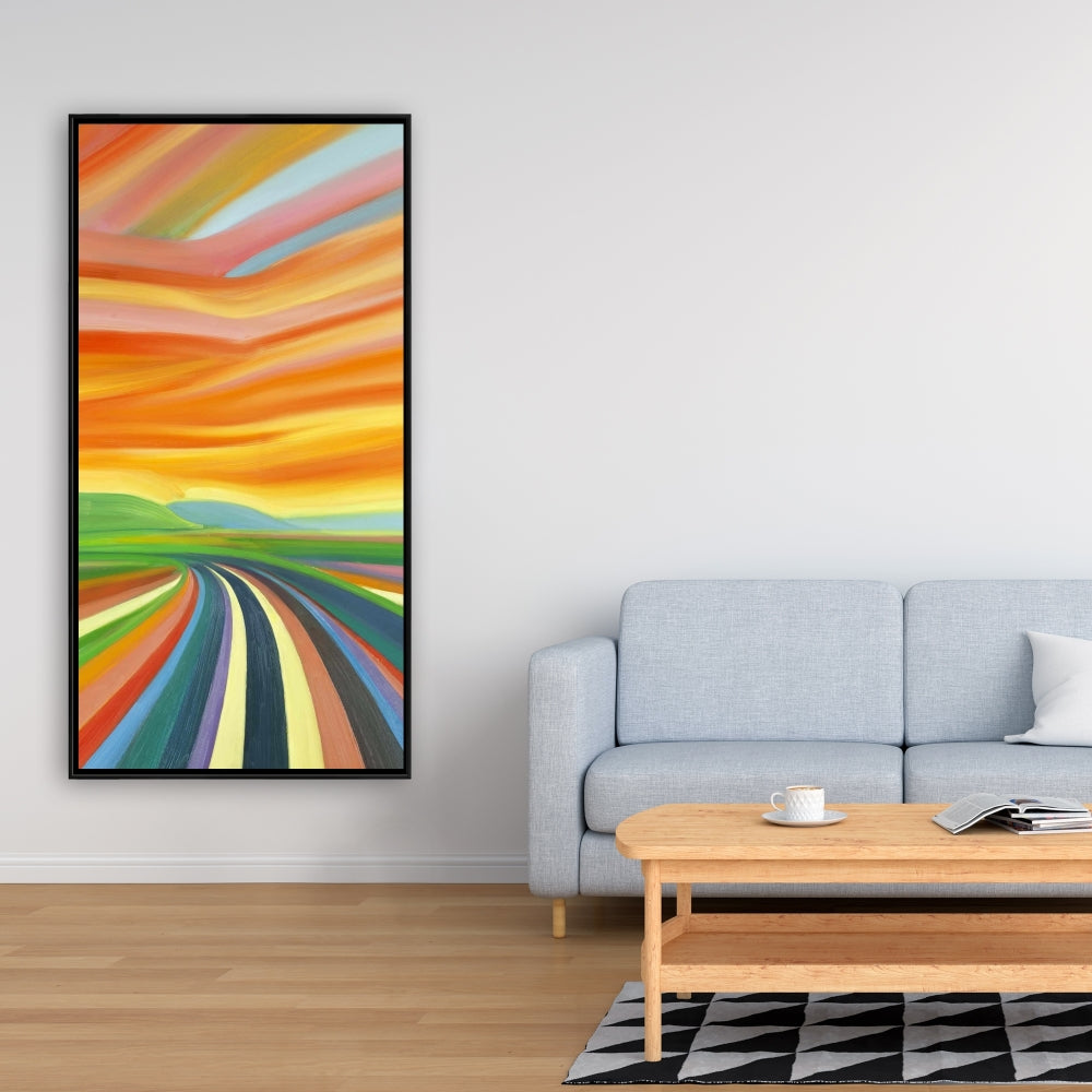 Colorful Road Landscape Canvas | Mountains Blue Framed Art