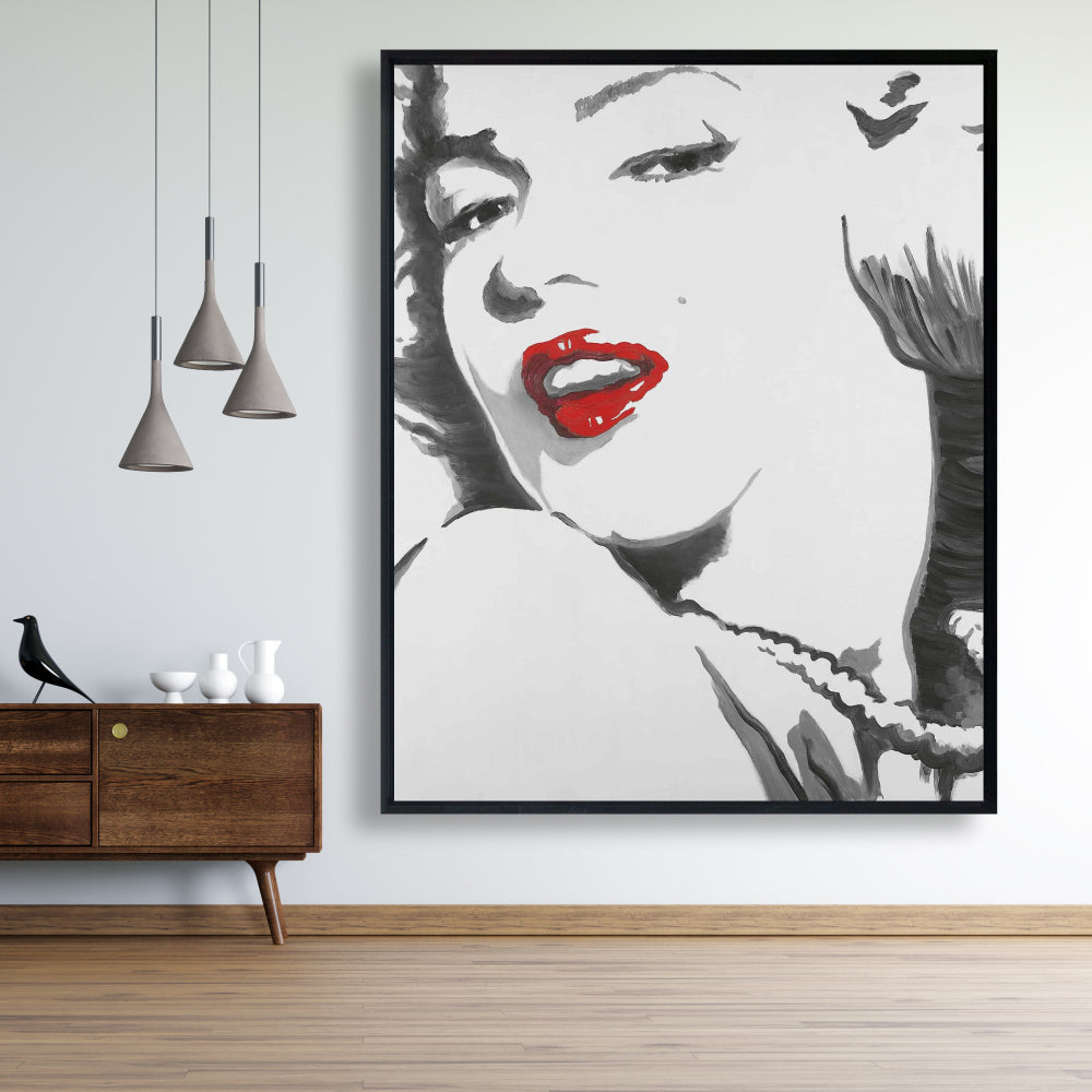 Marilyn Monroe grise rétro | Décoration d'intérieur sur toile encadrée