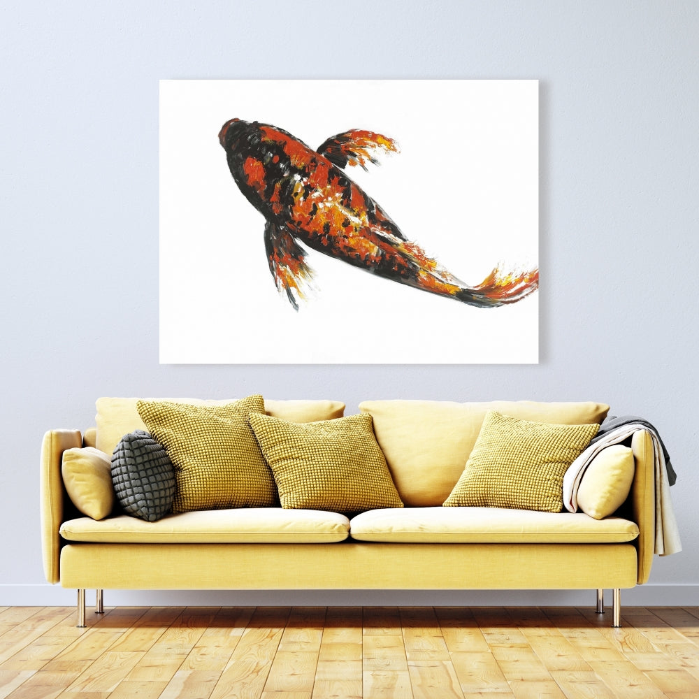 Red Butterfly Koi Fish Black Canvas | Bedroom Decor Artwork