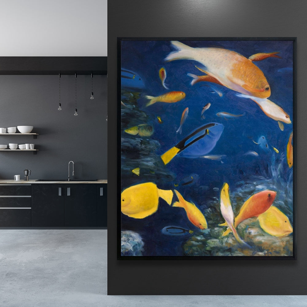 Toile encadrée « Poissons colorés sous la mer » – Décoration d'intérieur exotique