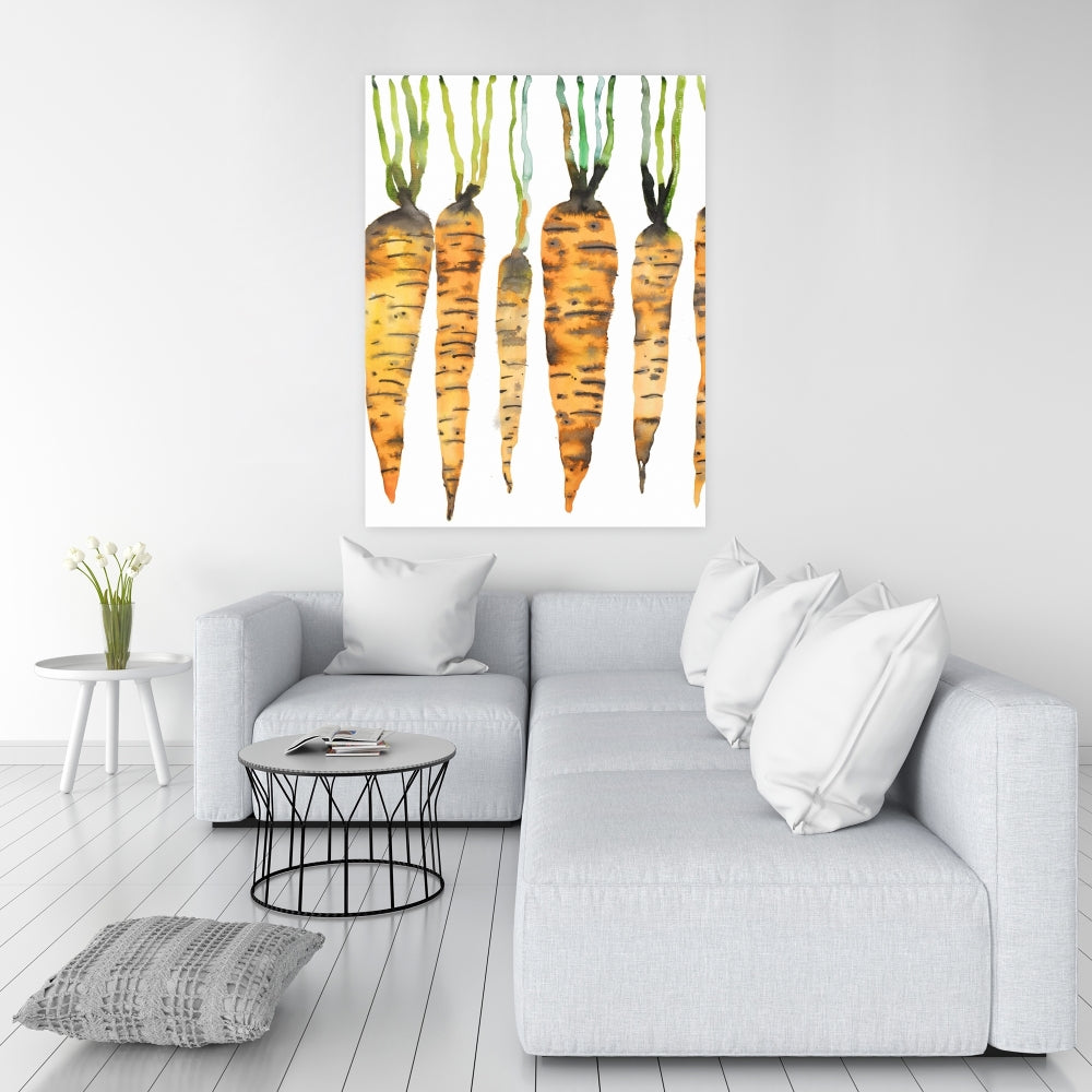 Watercolor Carrots Green Canvas - Kitchen Food Home Decor