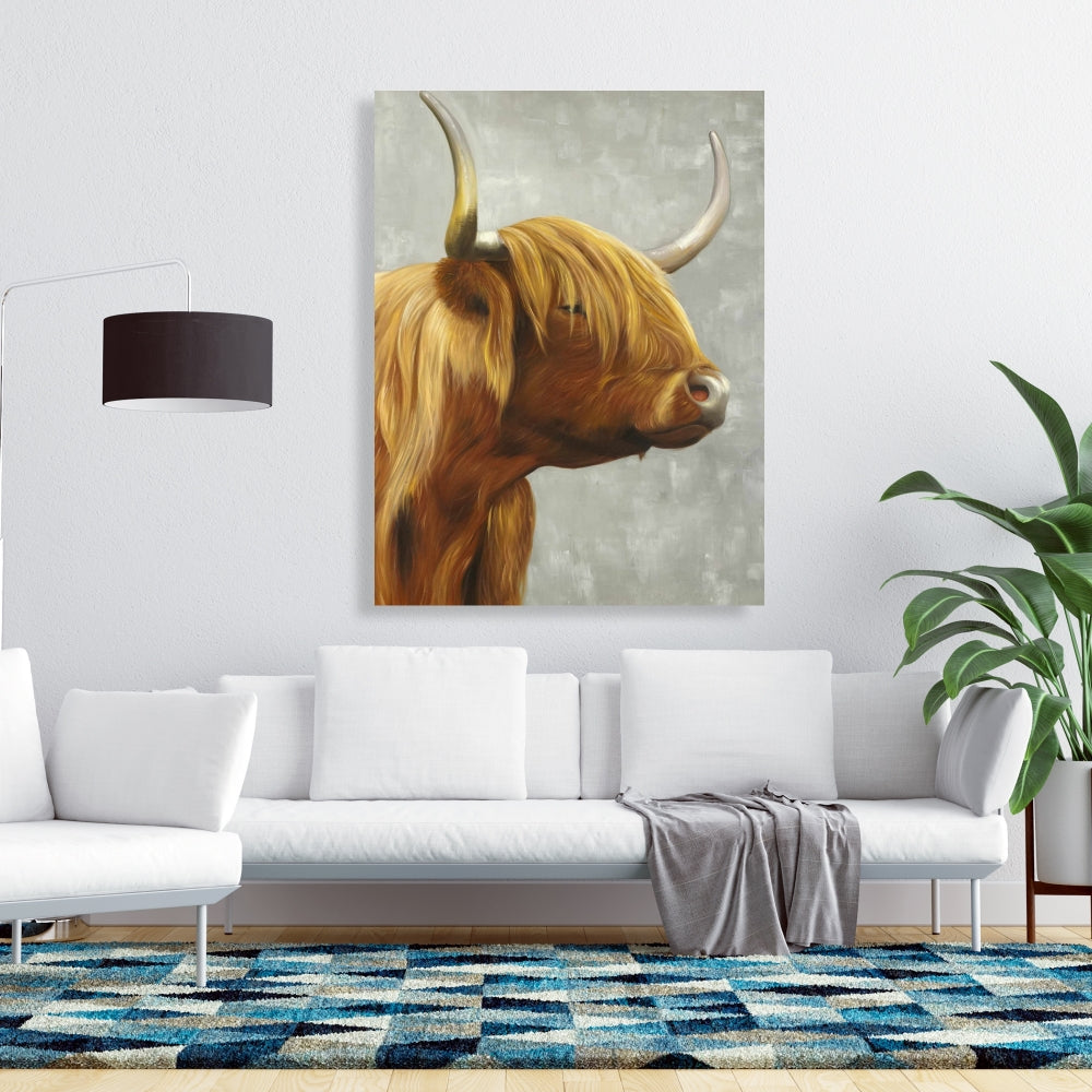 Highland Cattle Canvas | Rustic Brown Farm Animal Wall Art