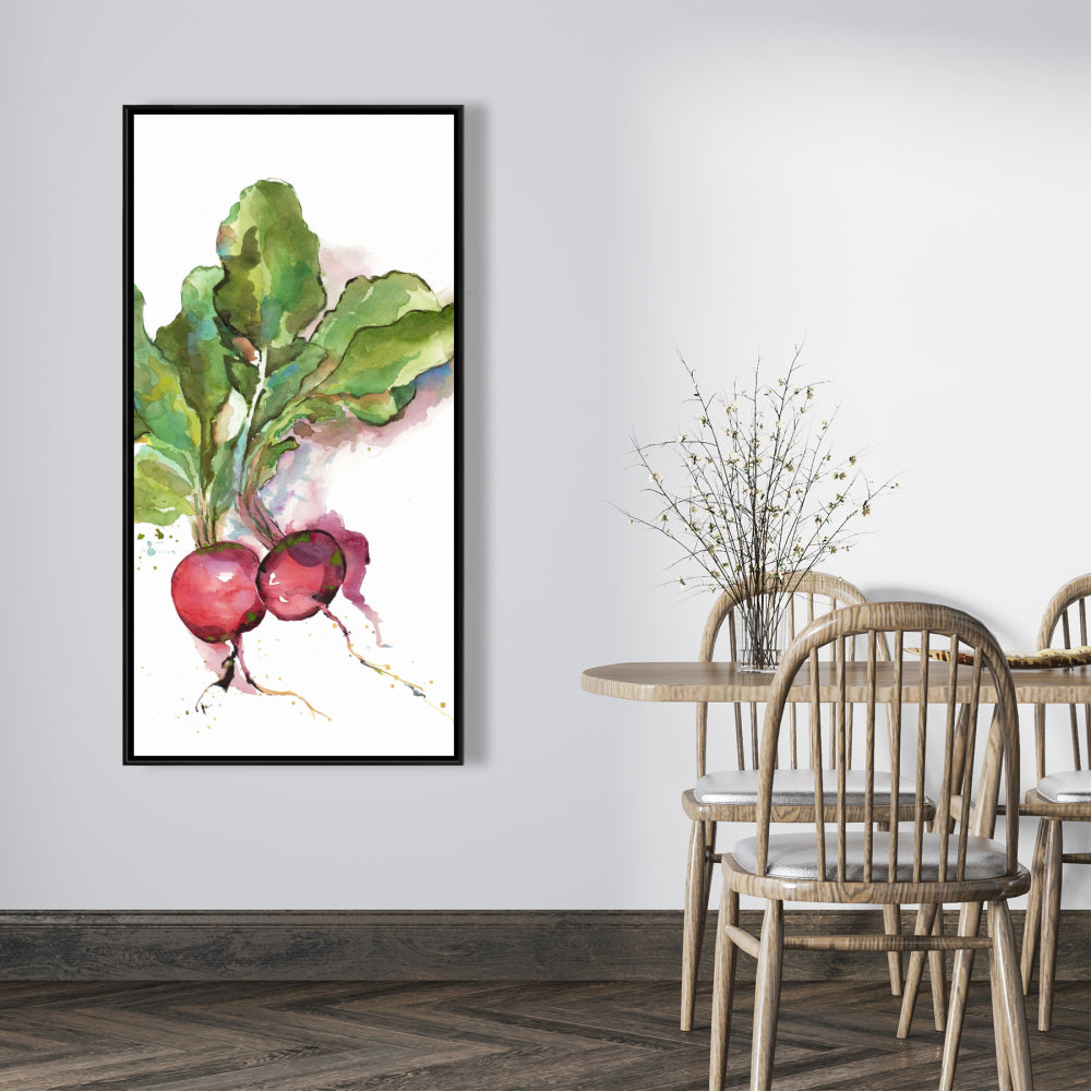 Watercolor Radish Framed Canvas | Kitchen Decor Wall Art