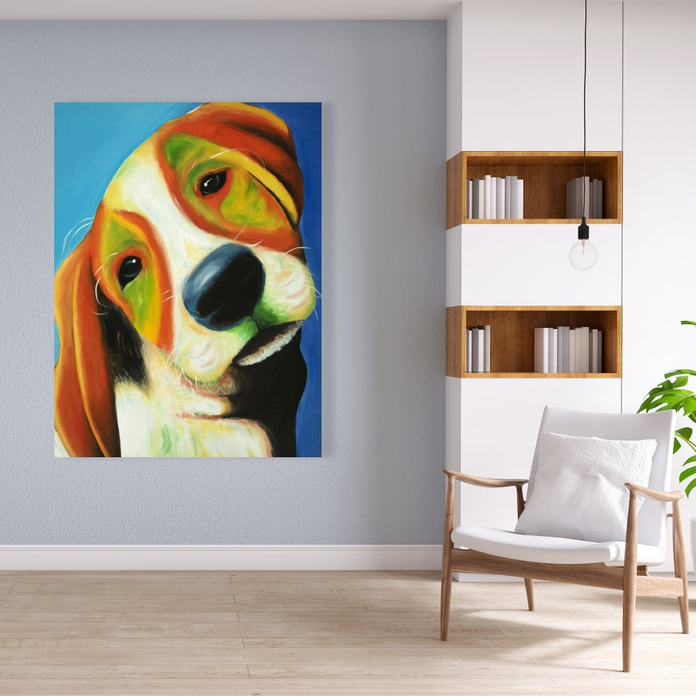 Colorful Beagle Dog Blue Canvas | Animal Bedroom Decor