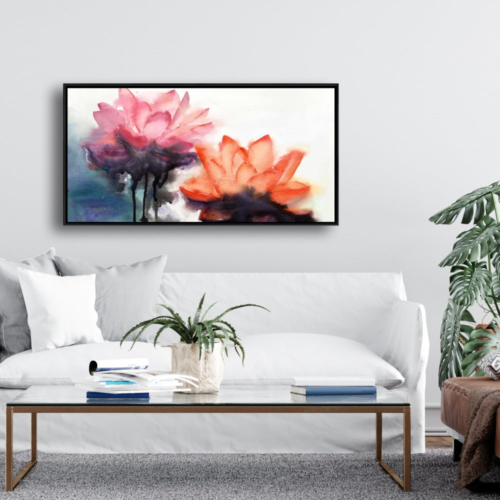 Toile encadrée « Fleurs de lotus aquarelles » | Décoration botanique pour chambre