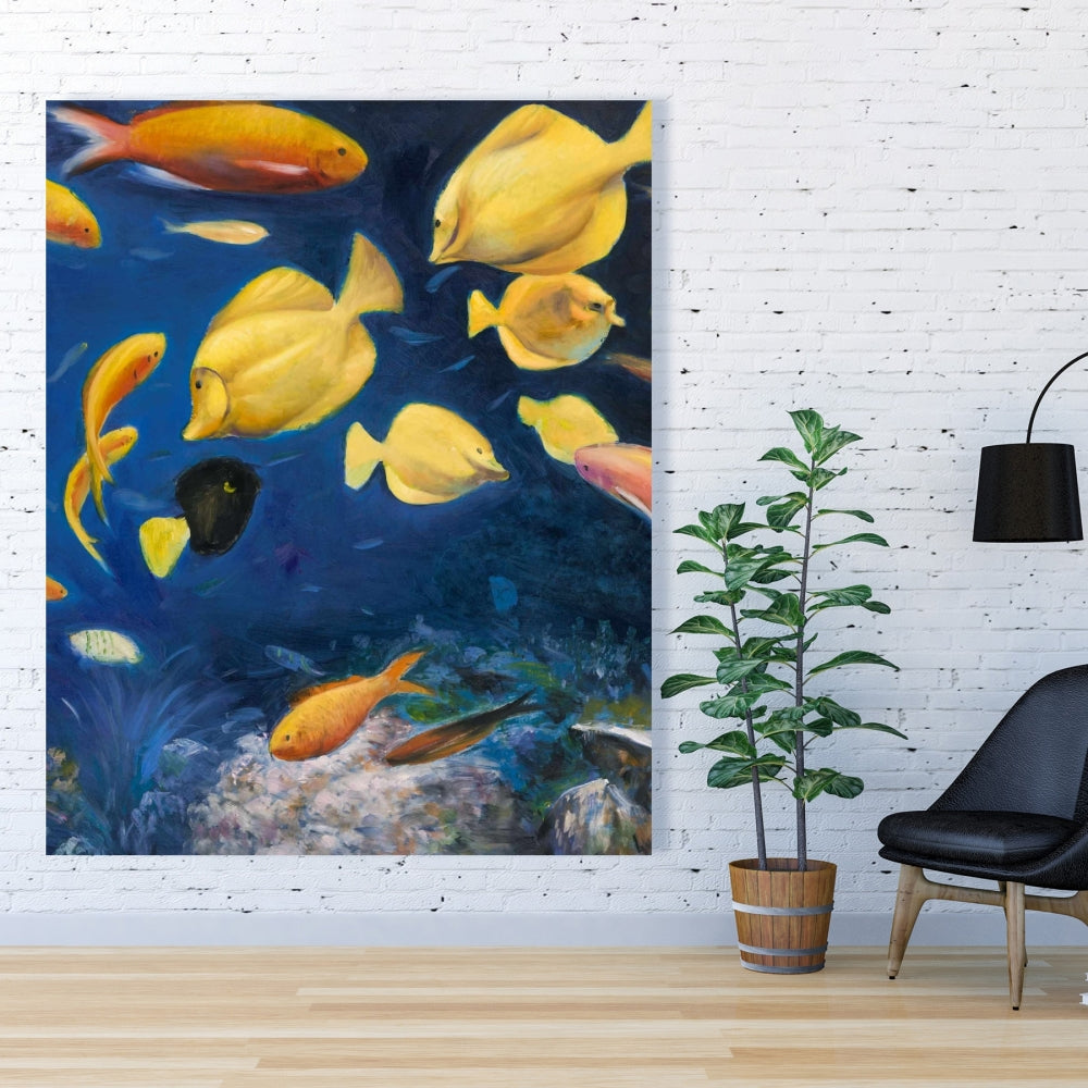 Blue Contemporary Bedroom Canvas | Fish Under the Sea Decor