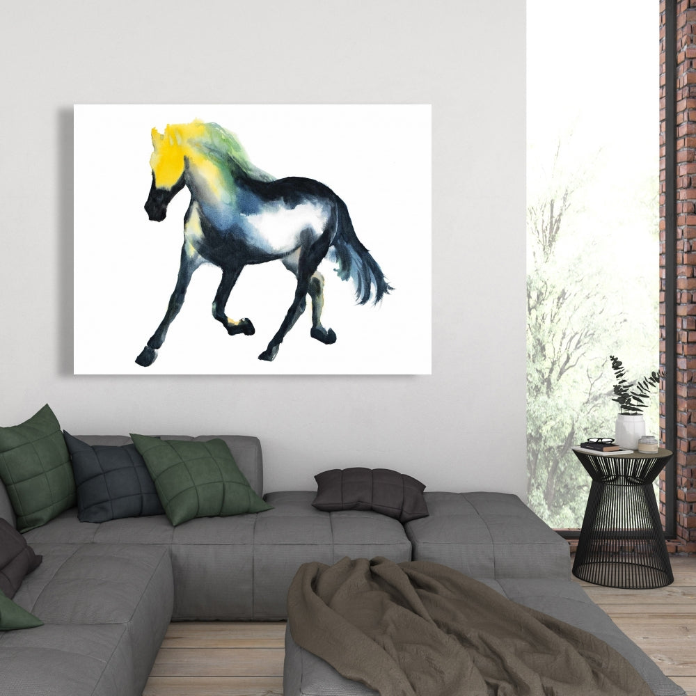 Galloping Horse Farm Animals Blue Canvas | Home Decor Art