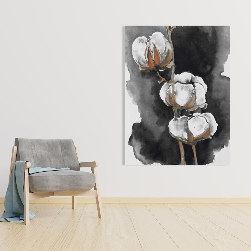 Watercolor Cotton Flowers Canvas | Minimalist Home Decor