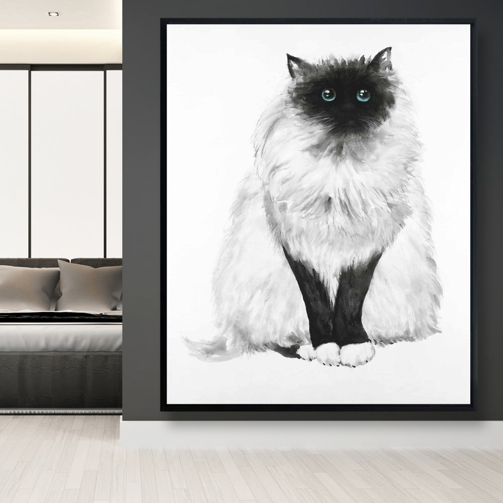 Blue Eyes Fluffy Siamese Cat Canvas | Minimalist Bedroom Decor