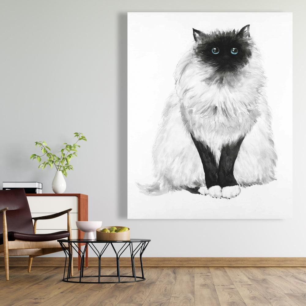 Blue Eyes Fluffy Siamese Cat Canvas | Minimalist Home Decor