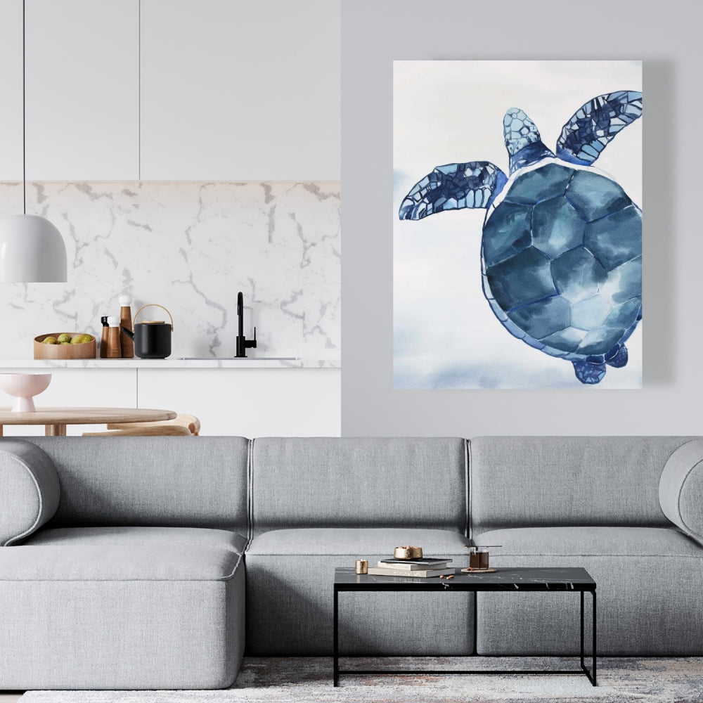 Exotic Blue Watercolor Turtle Canvas - Home Decor Bedroom Art