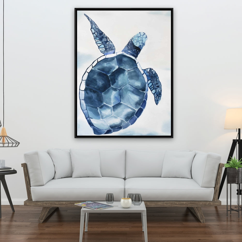 Exotic Bathroom Decor | Blue Turtle Framed Canvas Wall Art