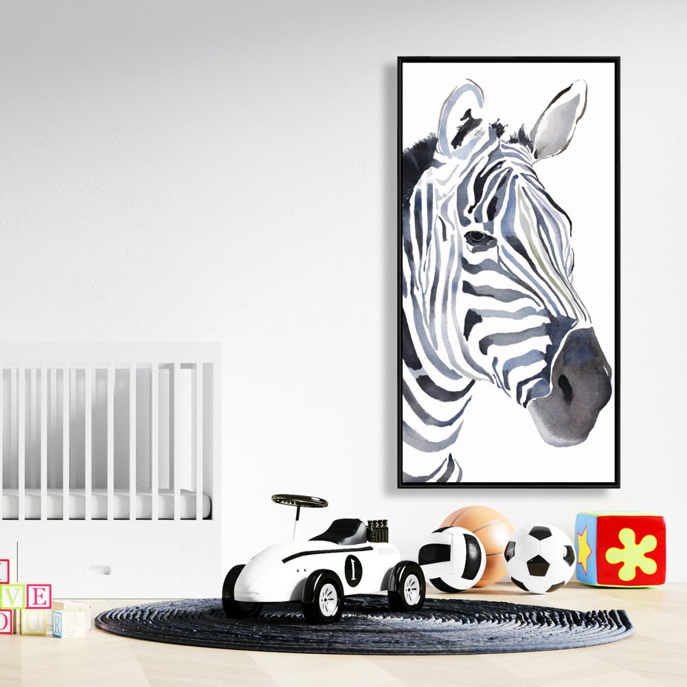 Watercolor Zebra Framed Canvas | Wildlife African Bedroom Decor