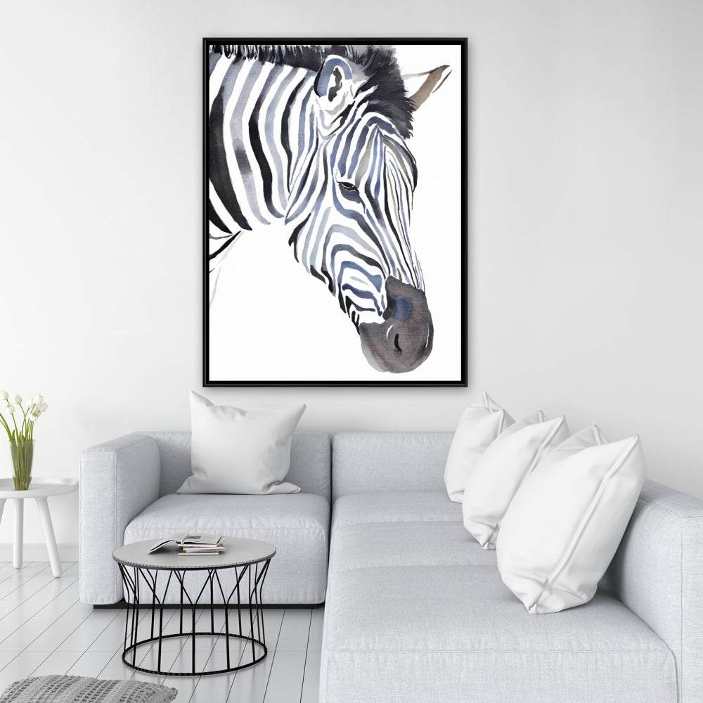 Zebra Blue Animals Bedroom Canvas | Home Decor Framed Art