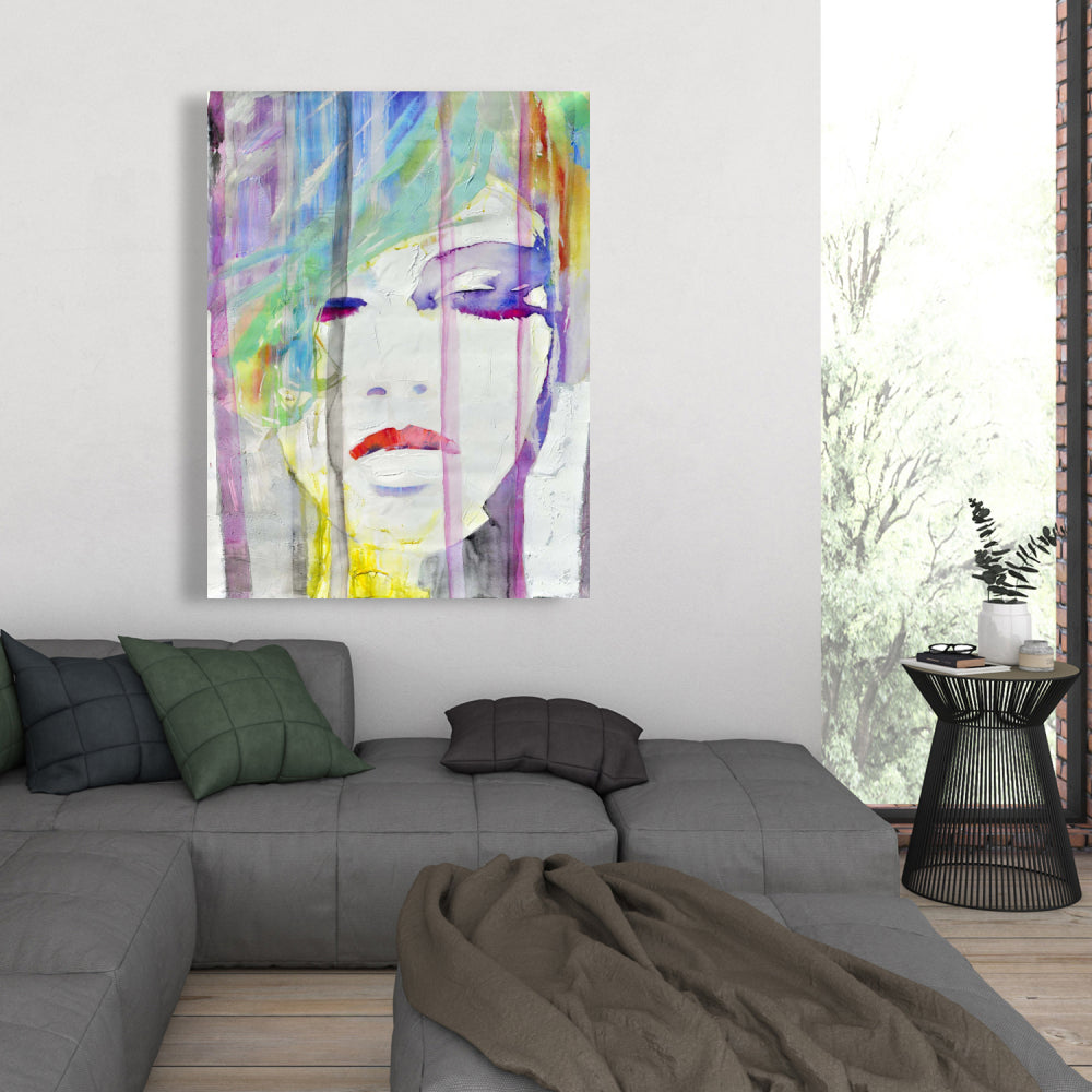 Beauty Figurative Gray Canvas - Abstract Colorful Portrait Decor