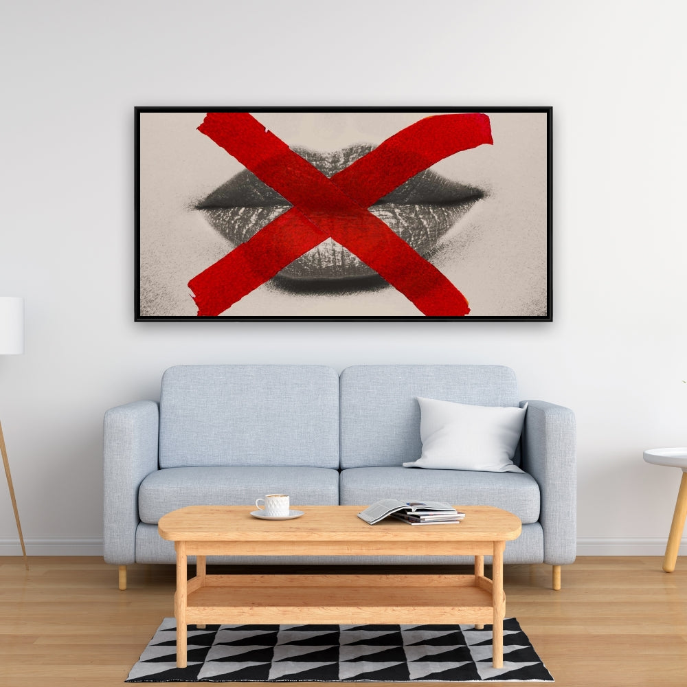 Toile « Lèvres en nuances de gris » | Art moderne encadré pour la décoration de la chambre