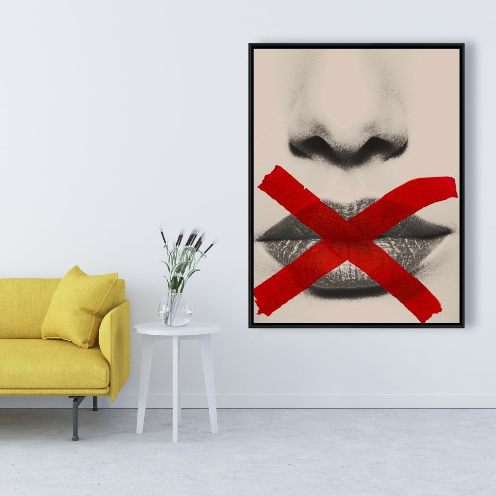 Toile « Lèvres en nuances de gris » | Art moderne encadré pour la décoration de la chambre