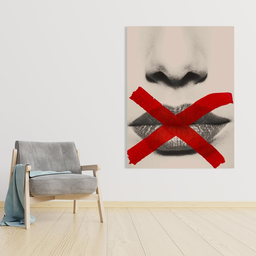 Grayscale Lips Canvas - Red X Art | Modern Bedroom Decor