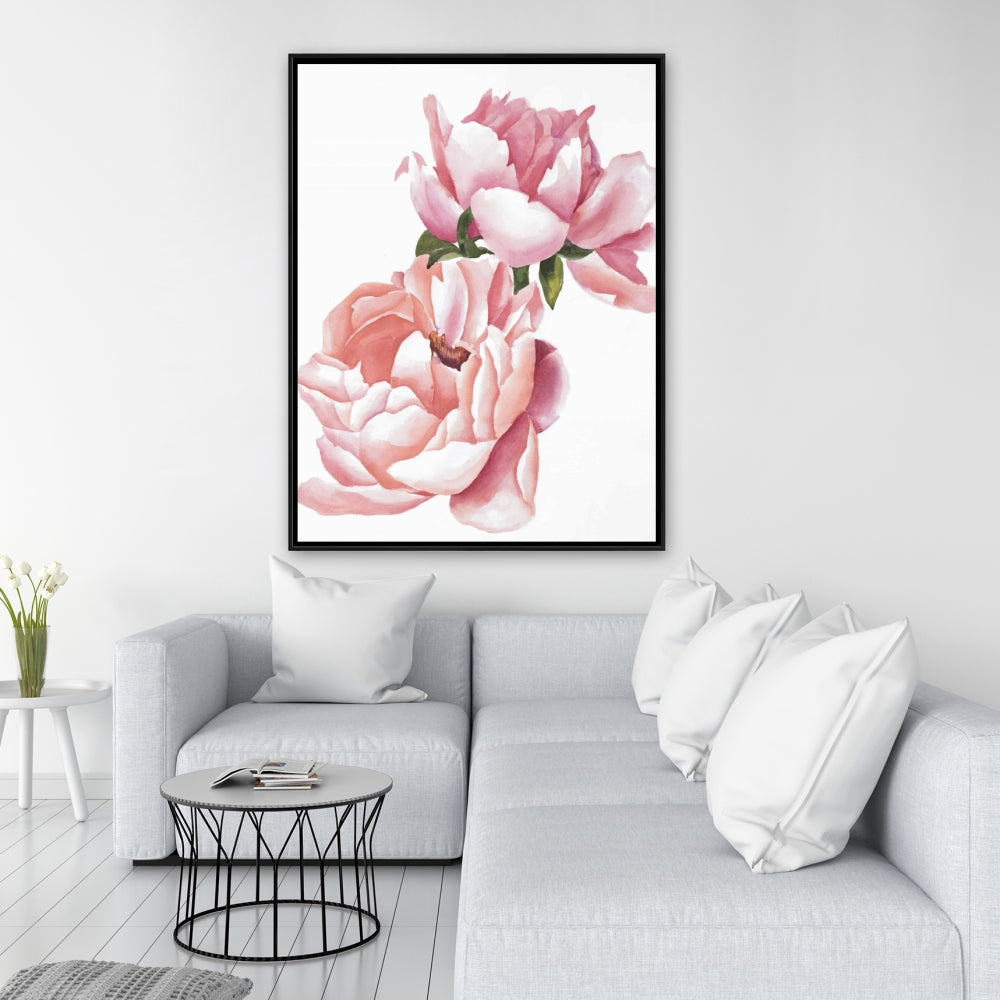 Romantic Floral Canvas | Two Pink Watercolor Roses Decor