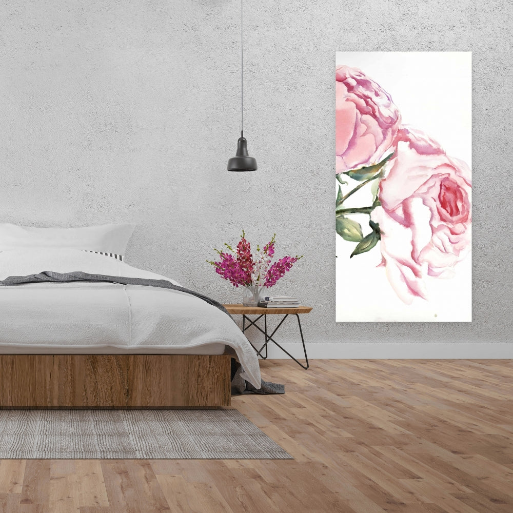 Toile florale romantique rose | Décoration d'intérieur avec roses aquarelles