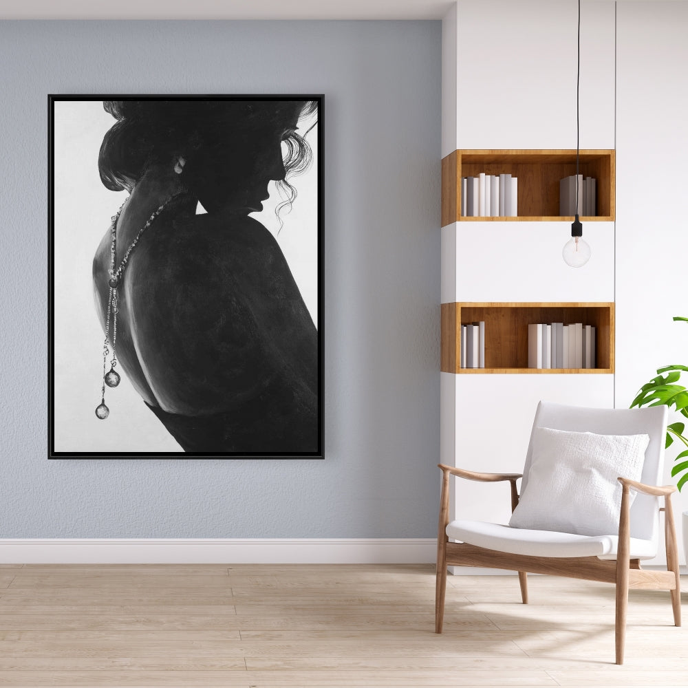 Toile de chambre « Beauté grise » : Décor femme chic avec bijoux