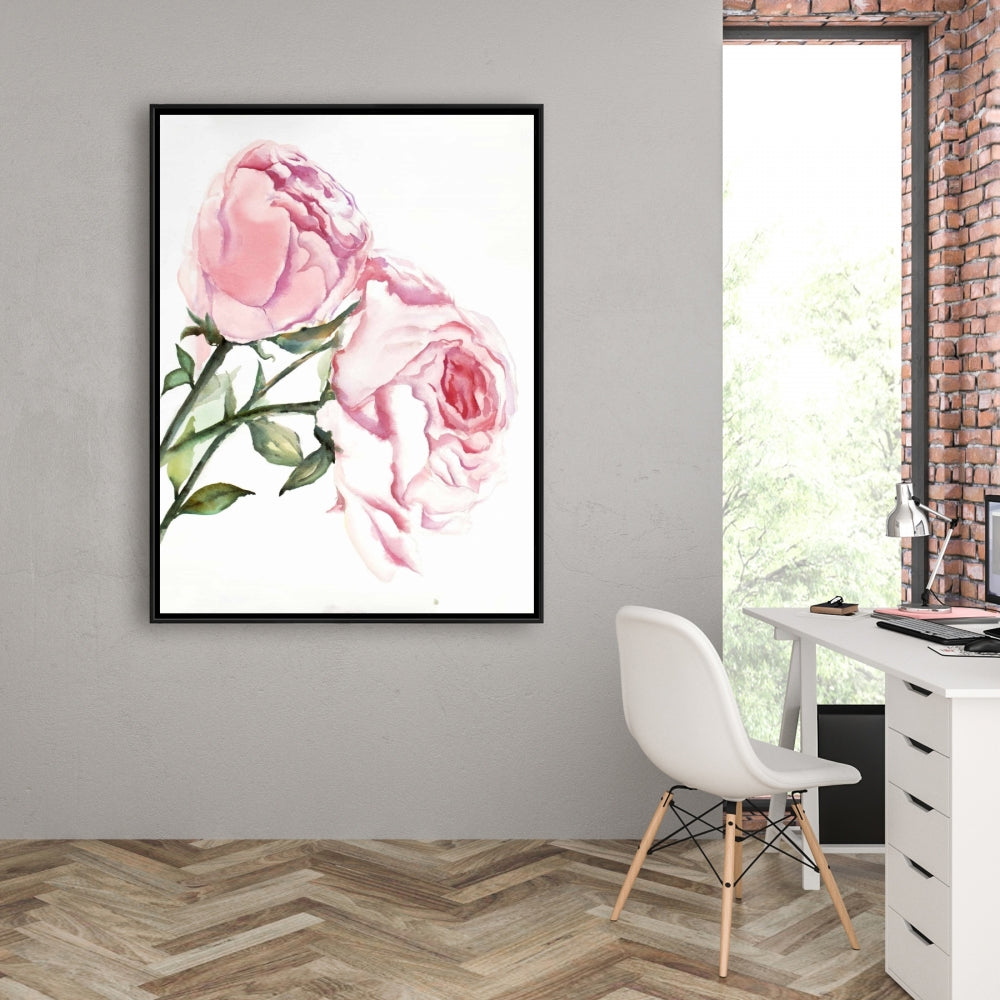 Romantic Pink Bedroom Decor | Watercolor Pink Roses Canvas