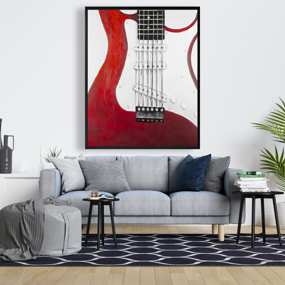 Red Electric Guitar Framed Canvas | Contemporary Home Decor