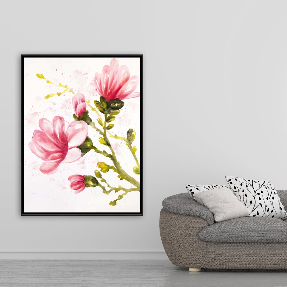 Toile encadrée « Fleurs de magnolia à l'aquarelle » | Décoration romantique