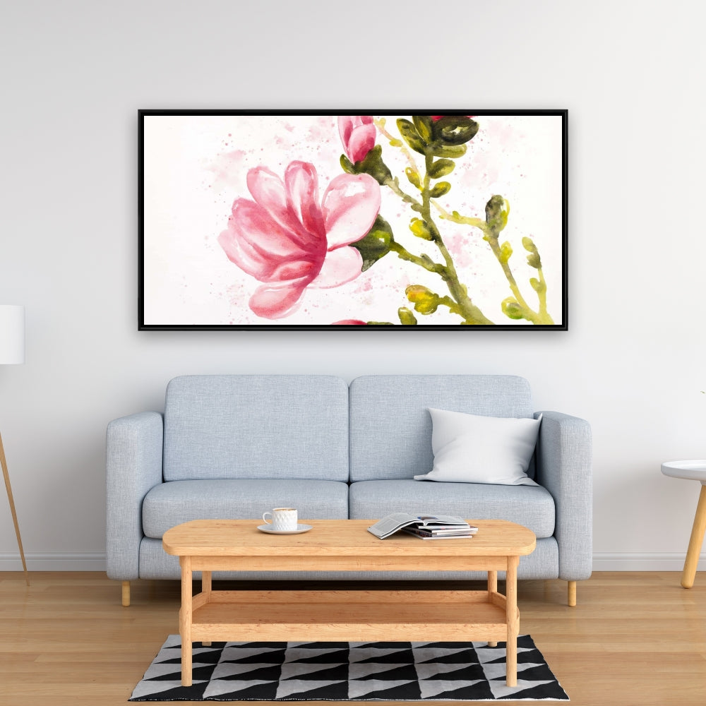 Toile encadrée « Fleurs de magnolia à l'aquarelle » | Décoration romantique