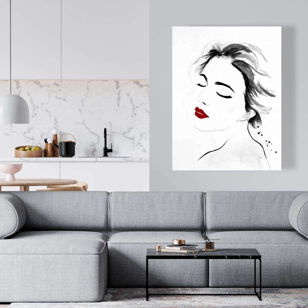 Right Side Watercolor Serenely Lady Portrait - White Canvas Decor