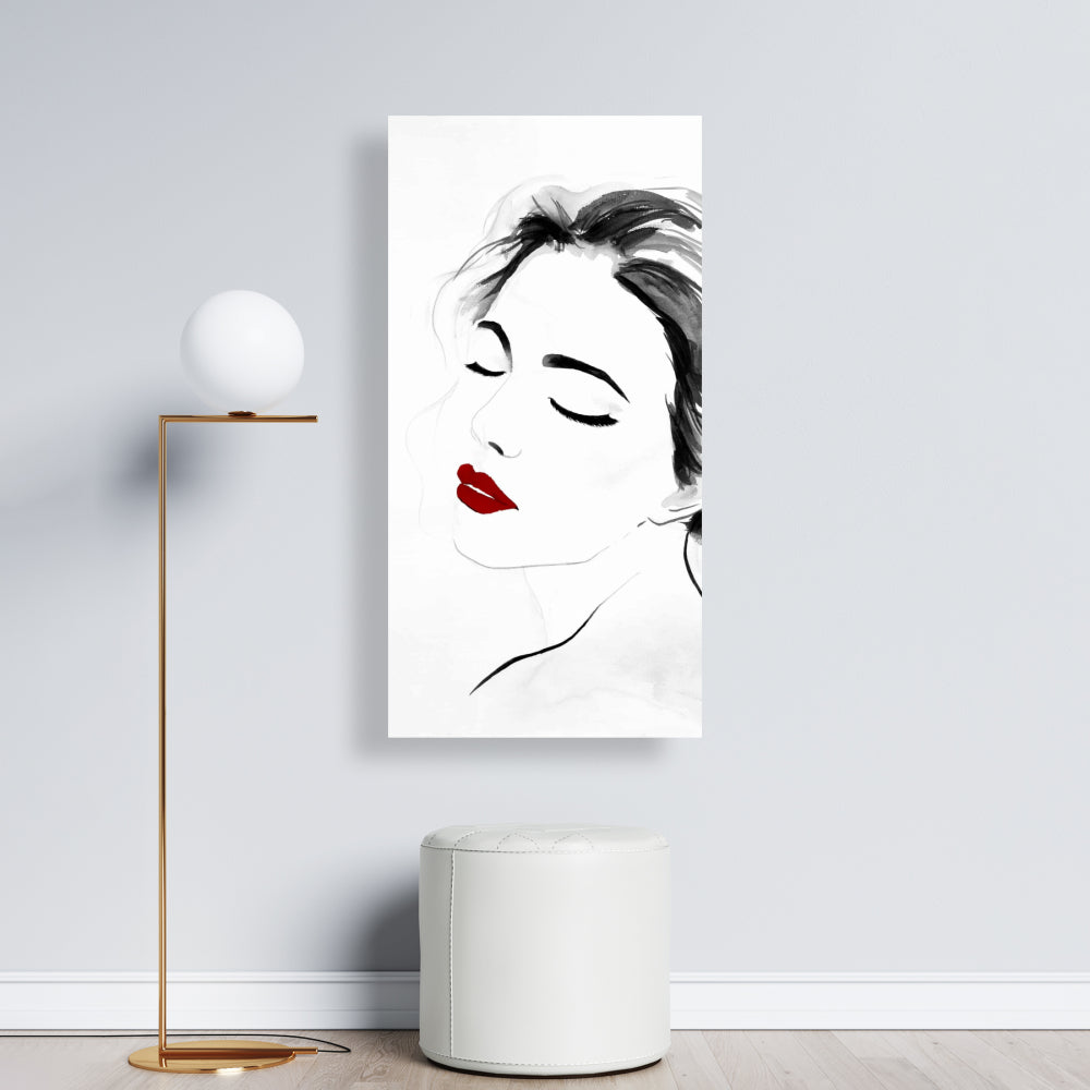 Right Side Watercolor Serenely Lady Portrait - White Canvas Decor