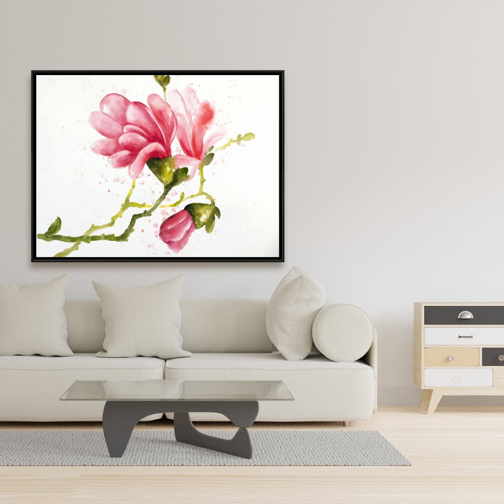 Toile encadrée Fleurs de magnolia rose | Décoration botanique pour chambre
