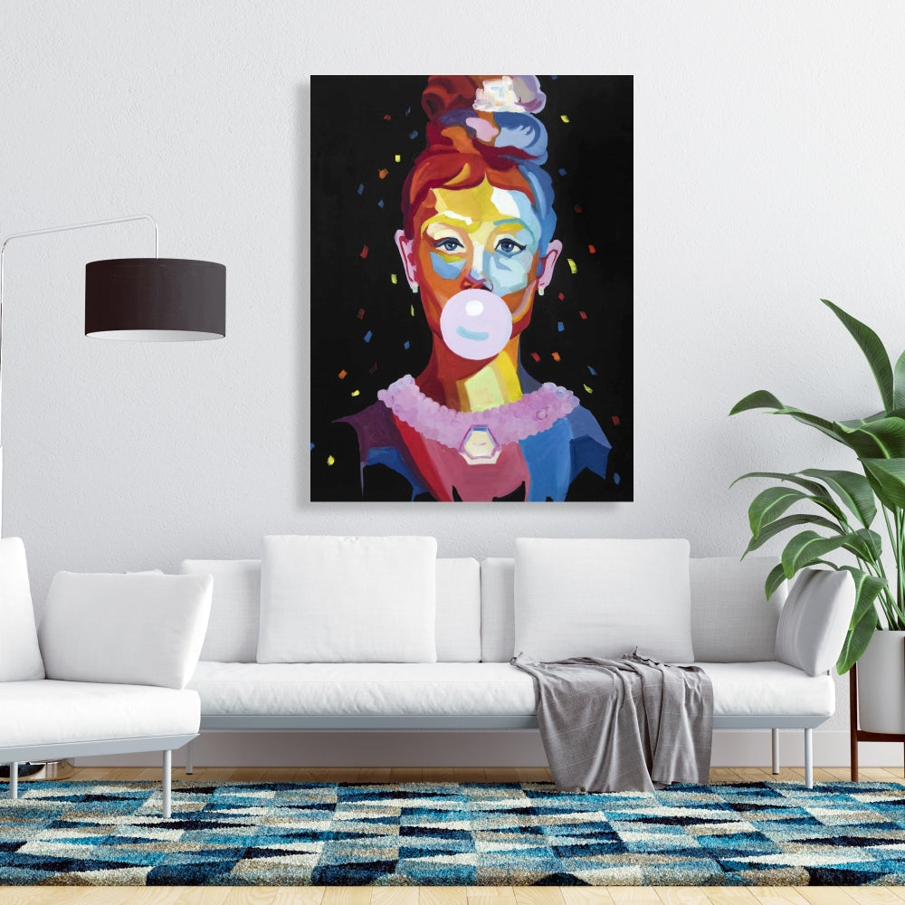 Colorful Audrey Hepburn Portrait Canvas - Blue Modern Home Decor