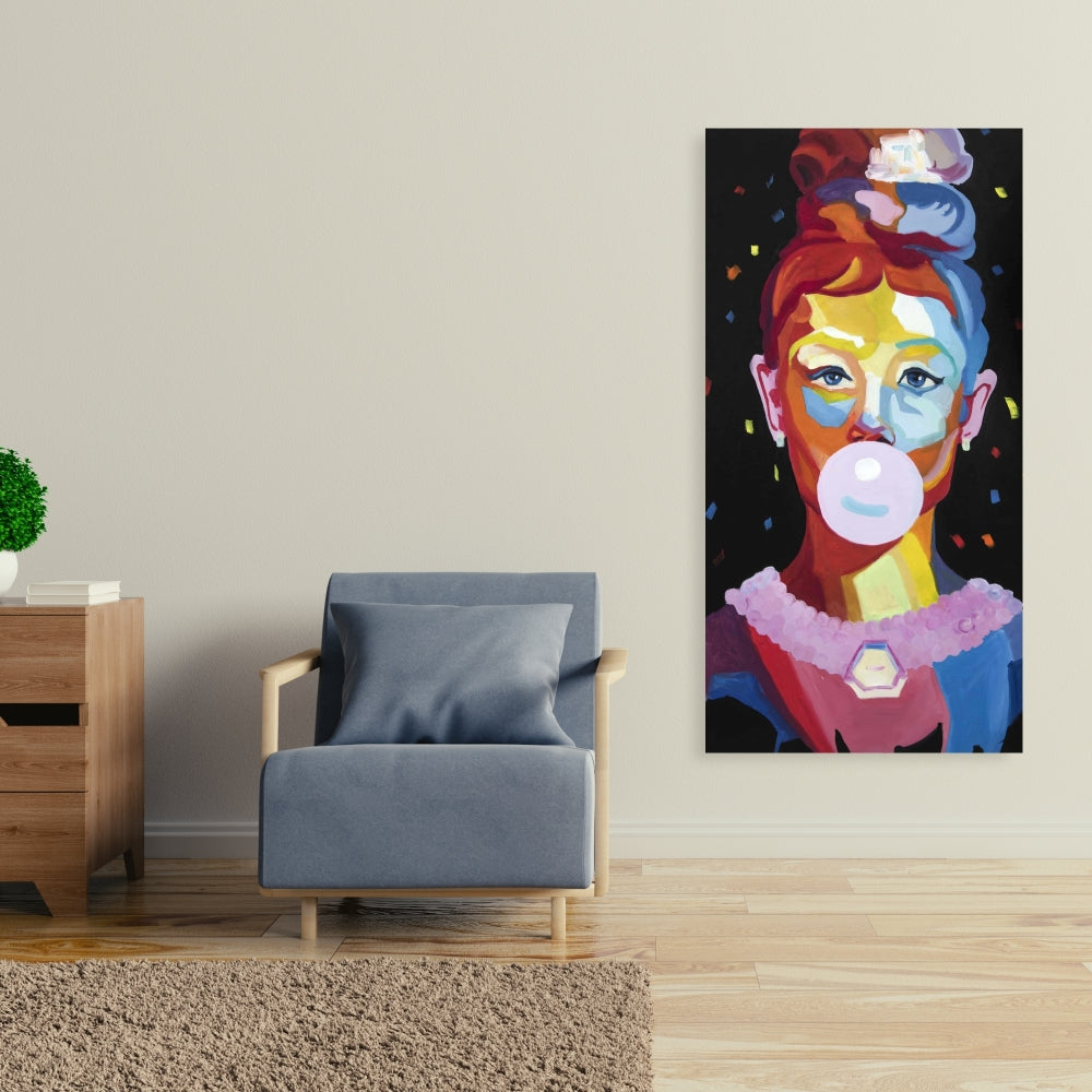 Colorful Audrey Hepburn Portrait Canvas - Blue Modern Home Decor