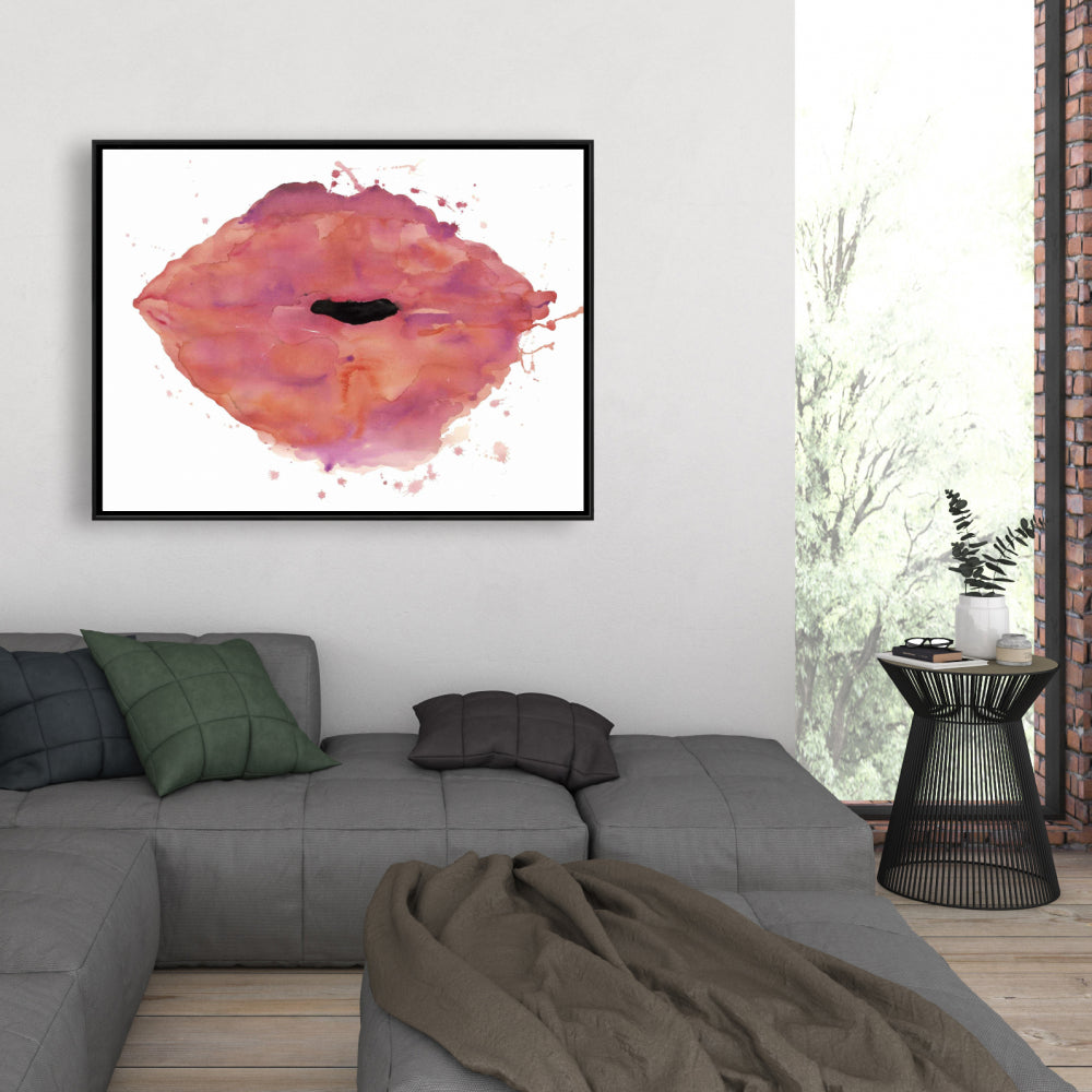 Watercolor Pink Lipstick Canvas | Beauty Bedroom Wall Decor