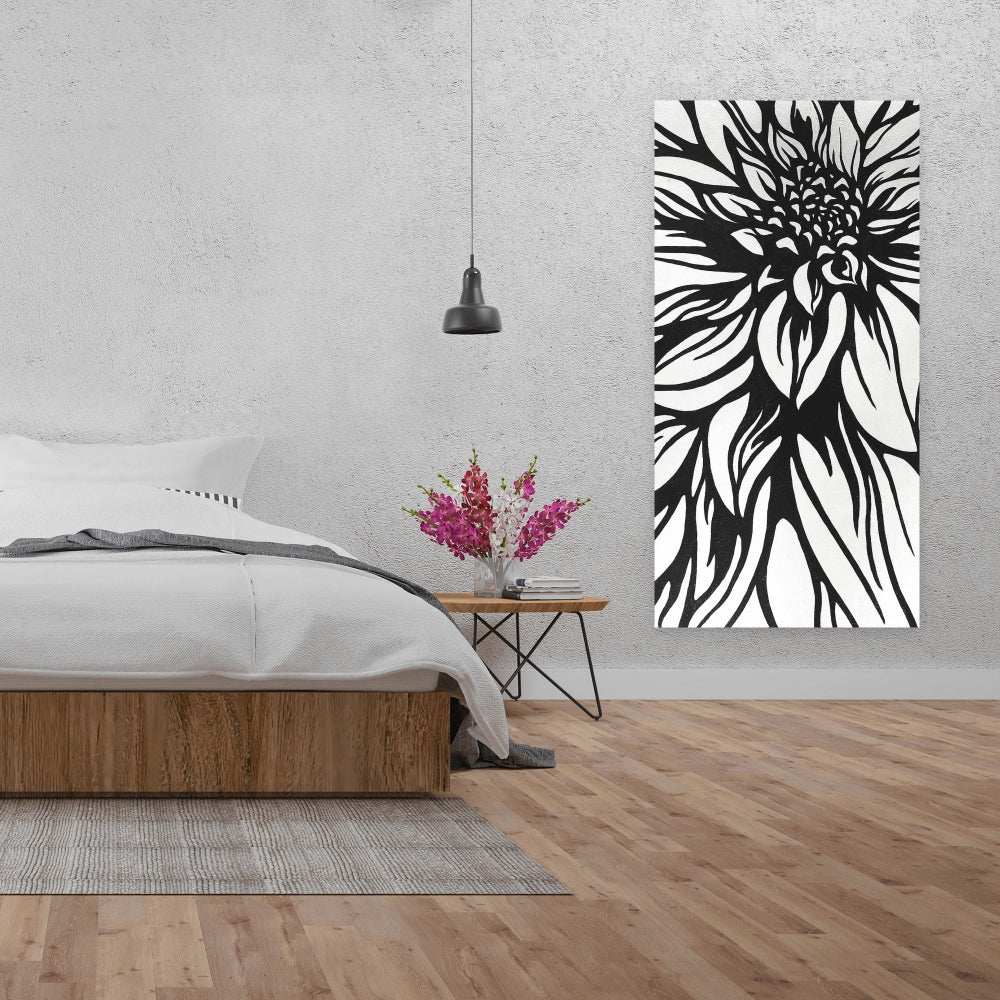 Dahlia Flower Outline Canvas | Botanical White Wall Art Decor