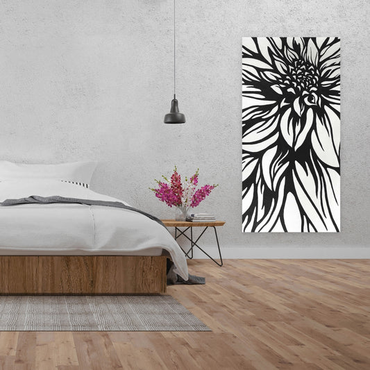Dahlia Flower Outline Canvas | Botanical White Wall Art Decor