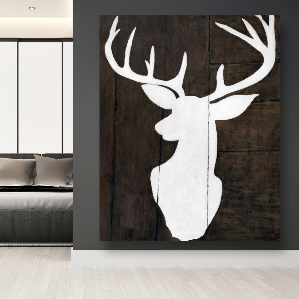 Toile rustique blanche pour chambre à coucher – Silhouette de cerf, décoration d'intérieur