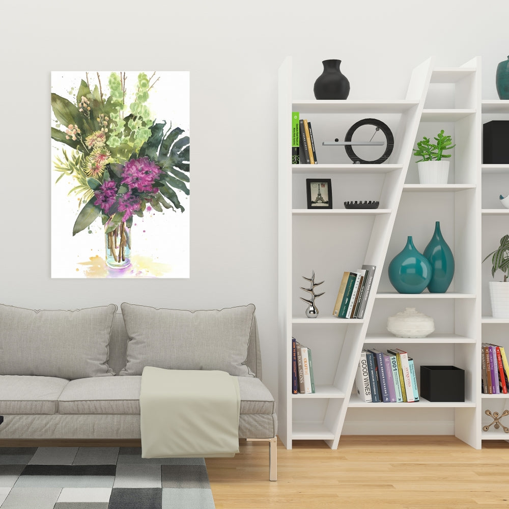 Tropical Flower Assemblage - Green Botanical Canvas Decor