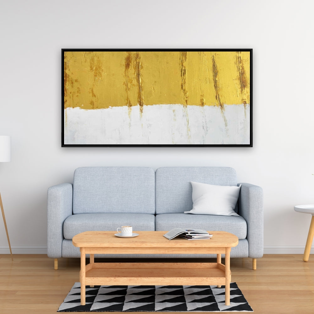 Toile abstraite à rayures dorées | Cadre blanc pour décoration de chambre