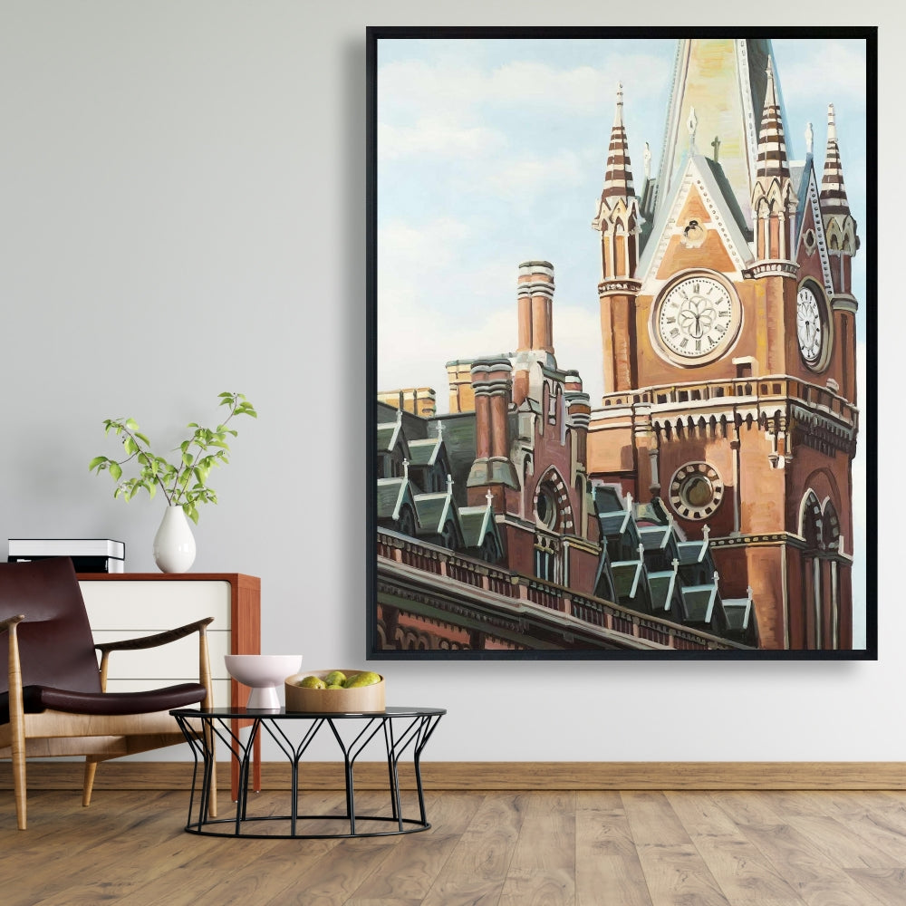 Toile de la gare de St Pancras à Londres | Décoration d'intérieur encadrée bleue