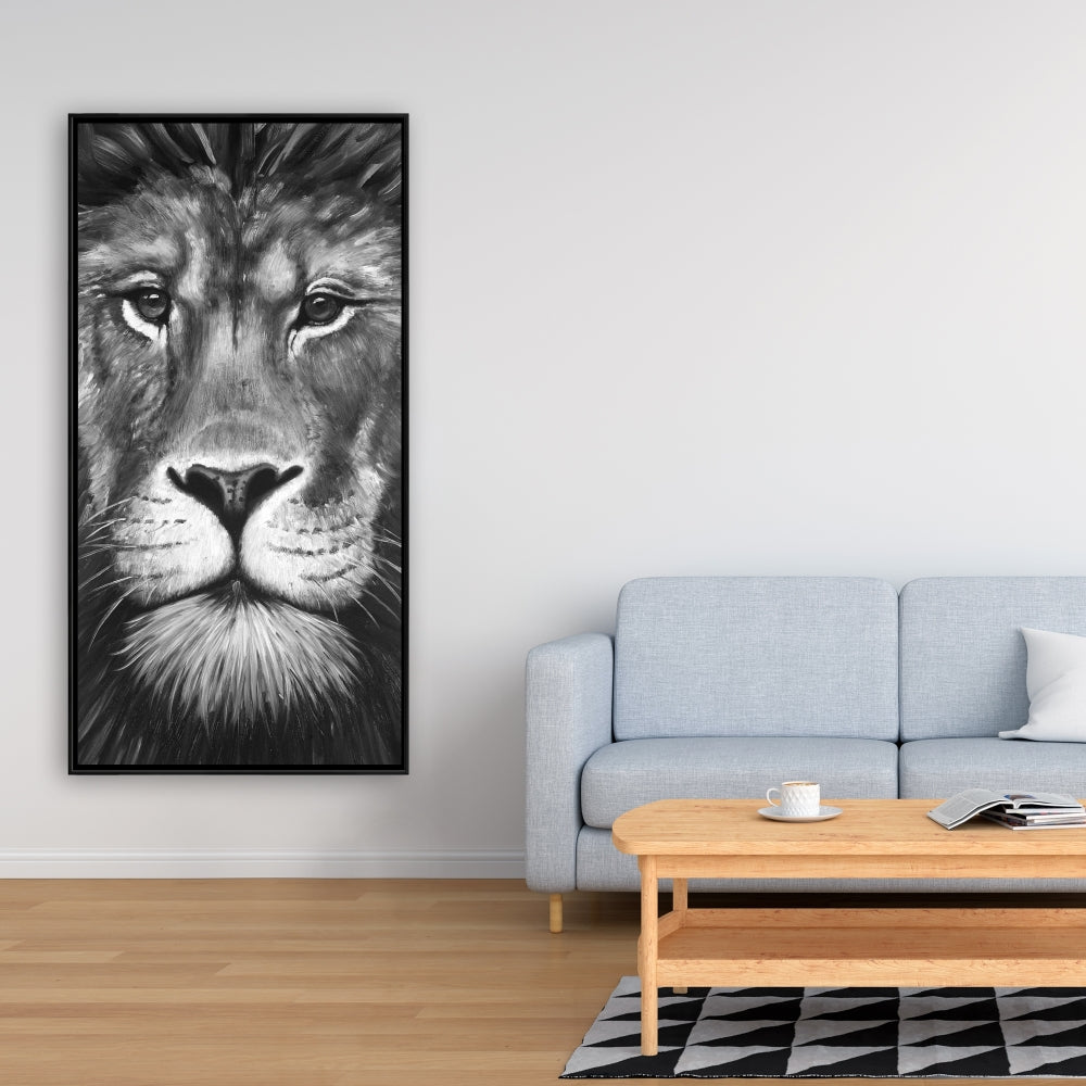 Lion Portrait - White African Framed Canvas | Home Decor Art