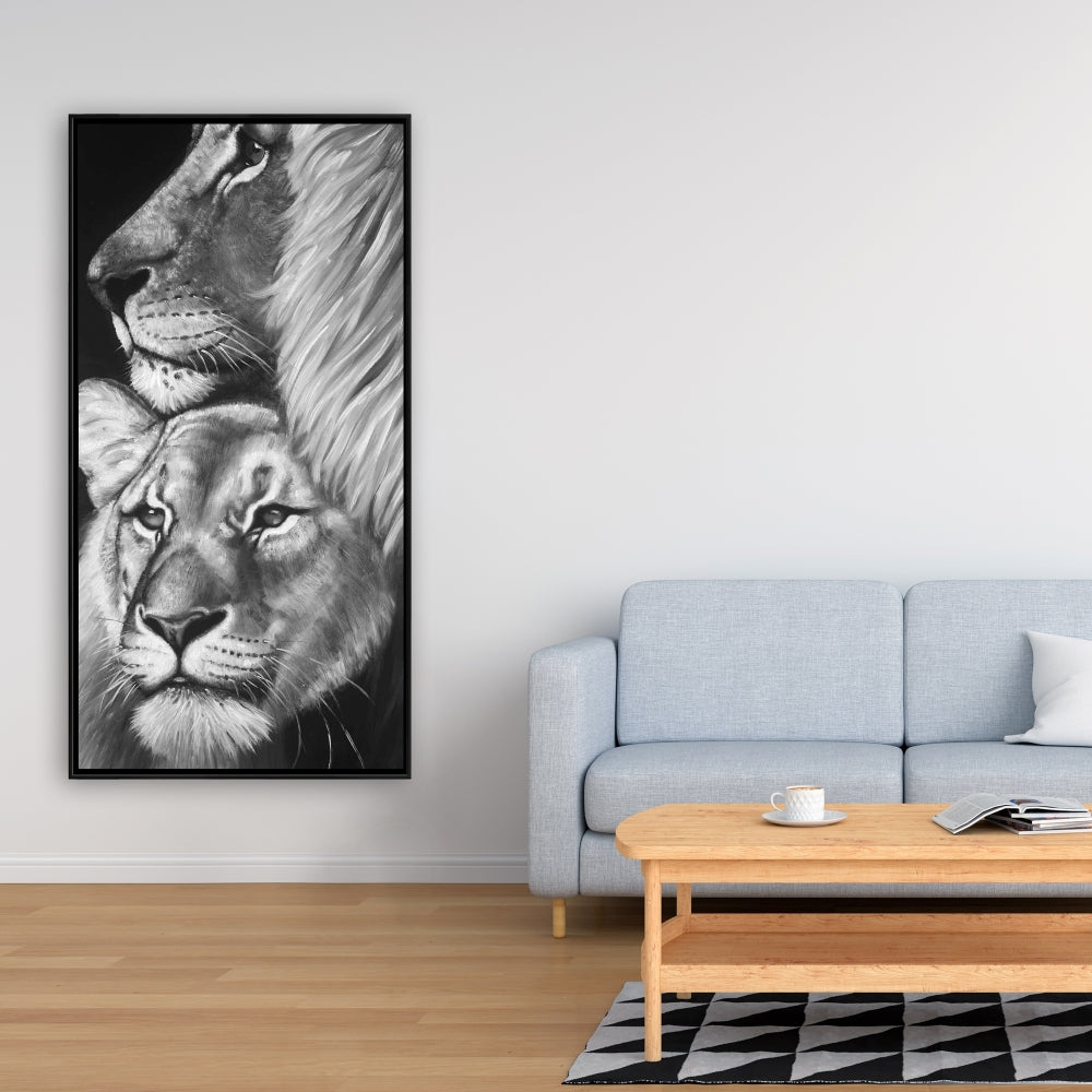 Lion and Lioness Framed Canvas | Bedroom Decor African Art