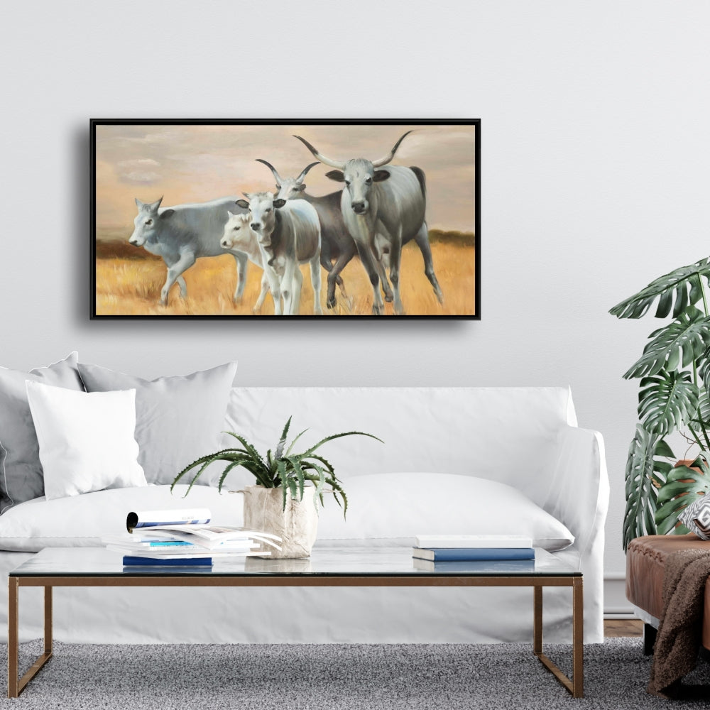 Toile encadrée « Élevage d'animaux de la ferme Nguni » | Décoration de chambre